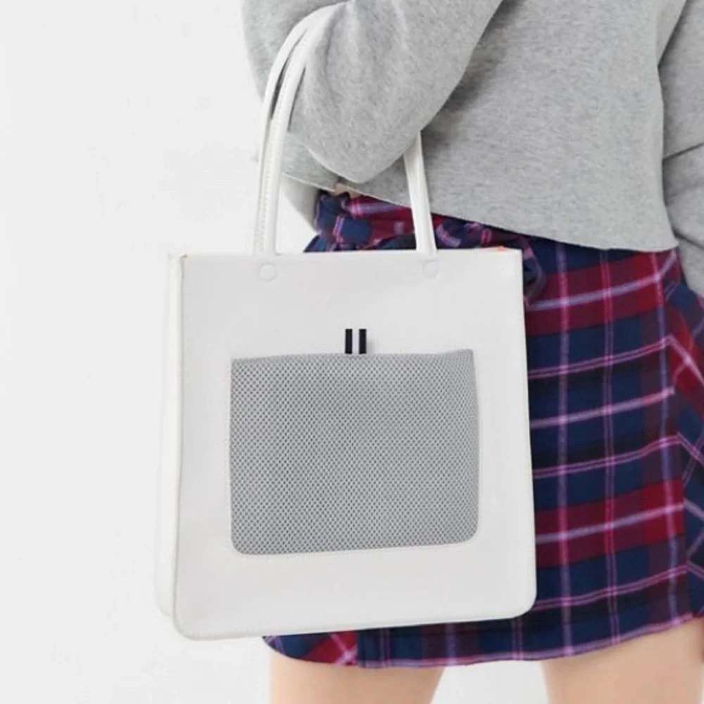 White patent minimal sporty tote bag